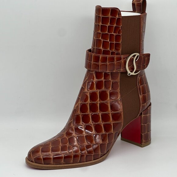 Christian Louboutin CL CHELSEA BOOTY 70 Croc Ali Ankle Boots Heel Bootie - Picture 7 of 16